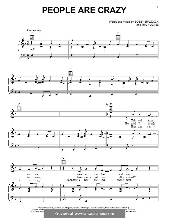 People Are Crazy (Billy Currington): Para vocais e piano (ou Guitarra) by Bobby Braddock, Troy Jones