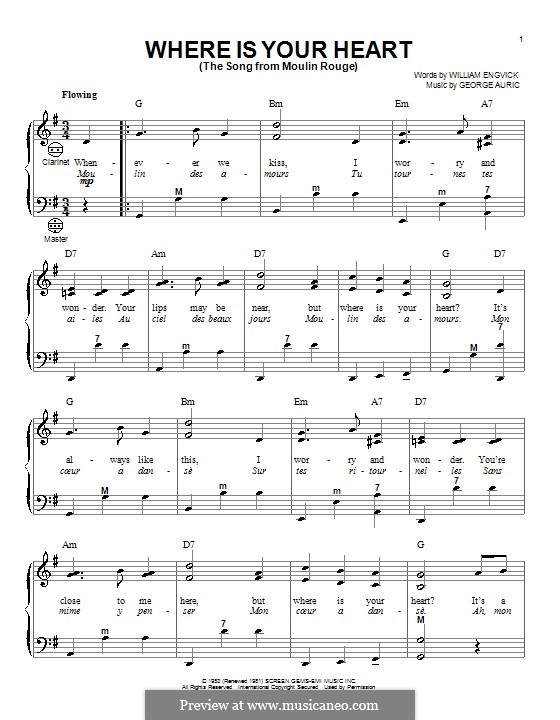 Where Is Your Heart (from Moulin Rouge): para acordeão by Georges Auric