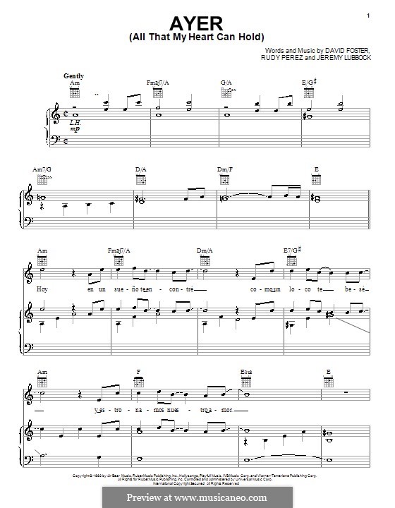 Ayer (All That My Heart Can Hold): Para vocais e piano (ou Guitarra) by Jeremy Lubbock, Rudy Perez