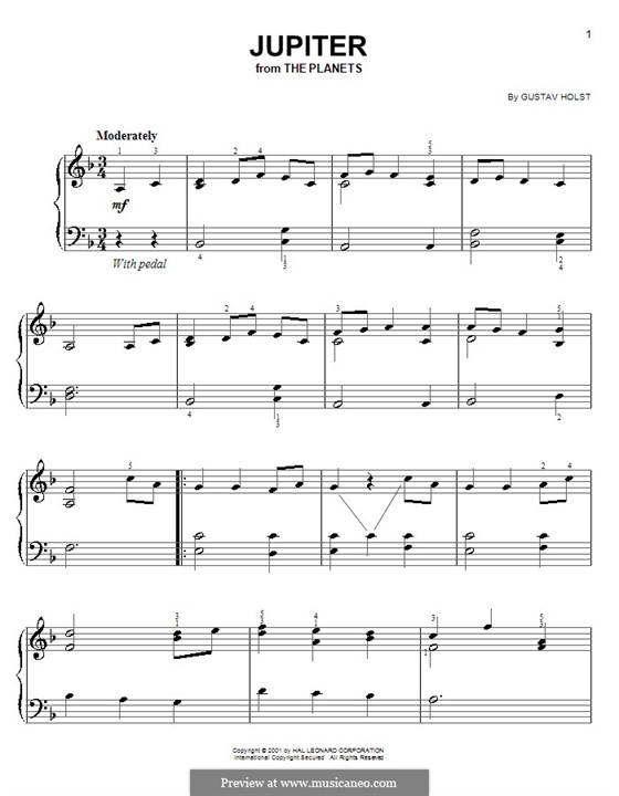 Jupiter: versão facil para piano by Gustav Holst
