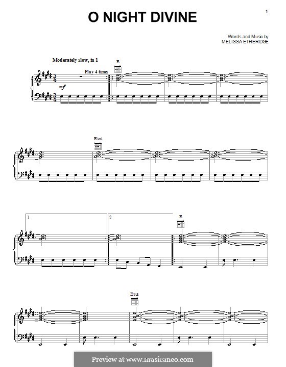 O Night Divine: Para vocais e piano (ou Guitarra) by Melissa Etheridge