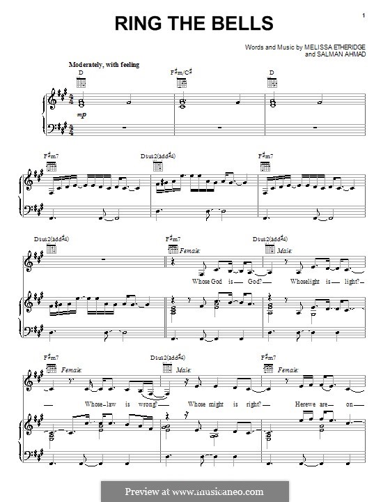Ring the Bells (Melissa Etheridge): Para vocais e piano (ou Guitarra) by Salman Ahmad