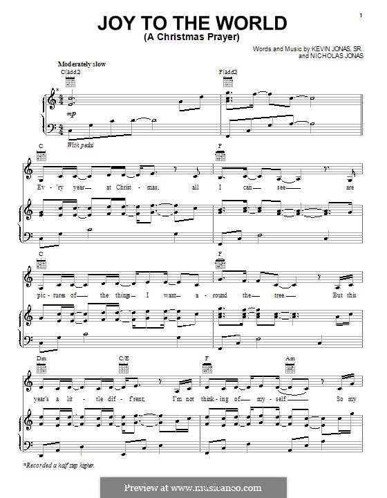 Joy to the World (A Christmas Prayer): Para vocais e piano (ou Guitarra) by Kevin Jonas Sr., Nicholas Jonas
