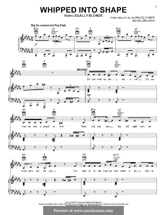 Whipped Into Shape (Legally Blonde The Musical): Para vocais e piano (ou Guitarra) by Laurence O'Keefe, Nell Benjamin