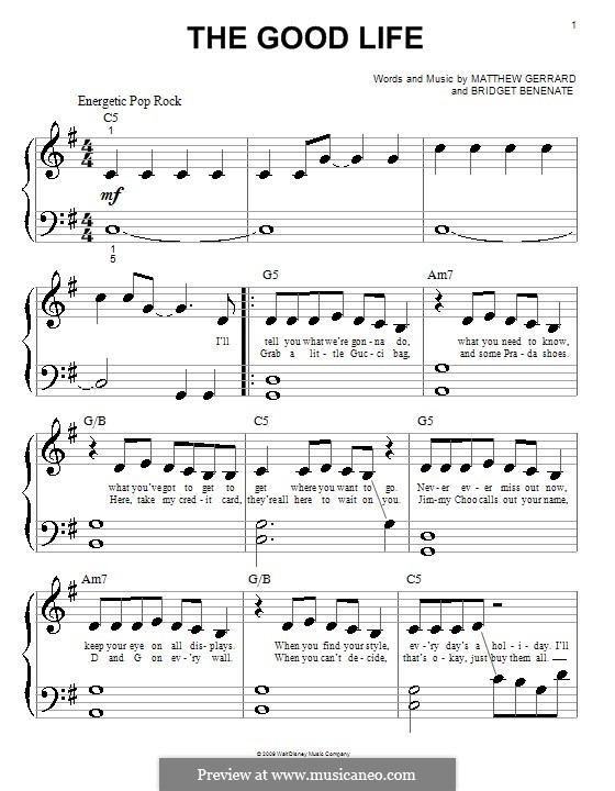 The Good Life (Hannah Montana): para piano (versão facil) by Bridget Benenate, Matthew Gerrard