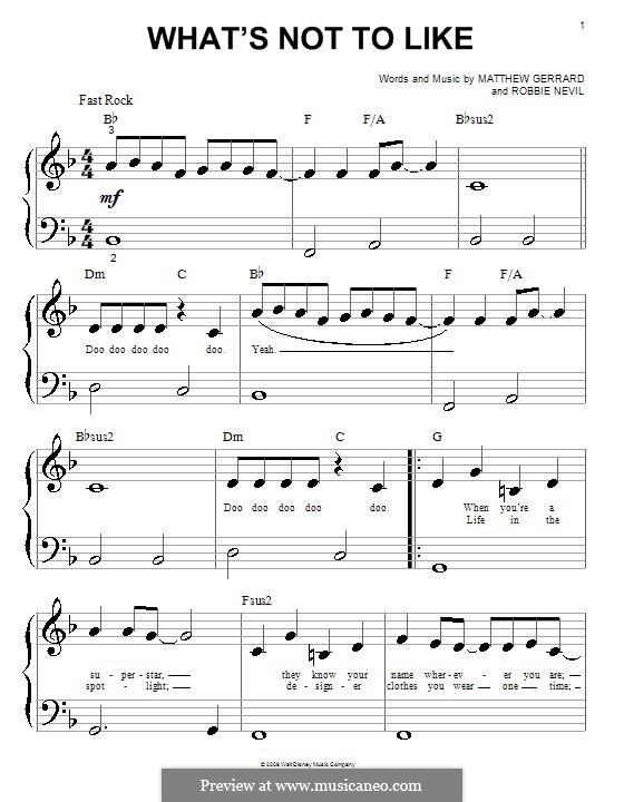 What's Not to Like (Hannah Montana): para piano (versão facil) by Matthew Gerrard, Robbie Nevil