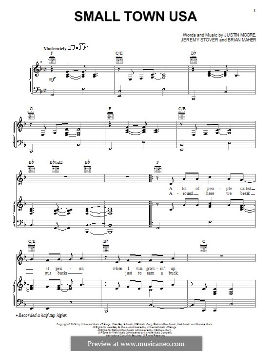 Small Town USA (Justin Moore): Para vocais e piano (ou Guitarra) by Brian Maher, Jeremy Stover