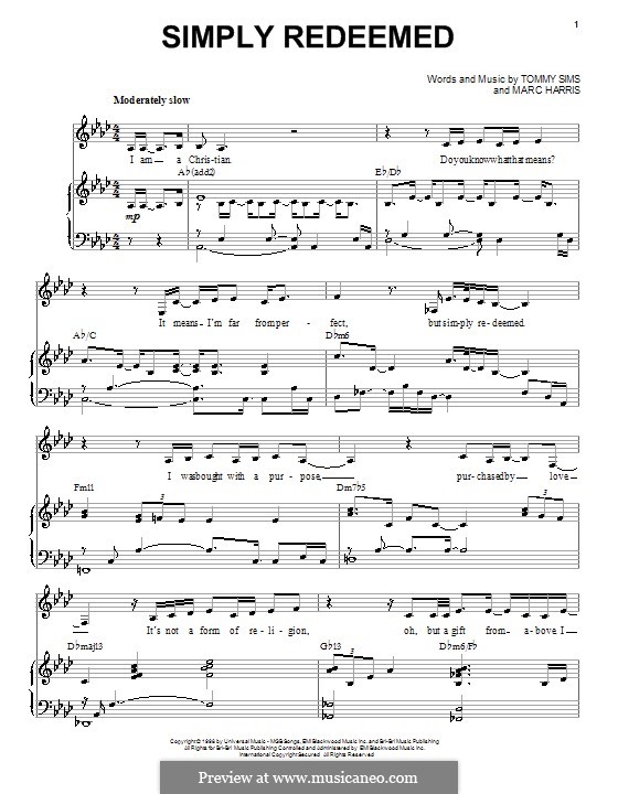 Simply Redeemed (Heather Headley): Para vocais e piano (ou Guitarra) by Mark R. Harris, Tommy Sims