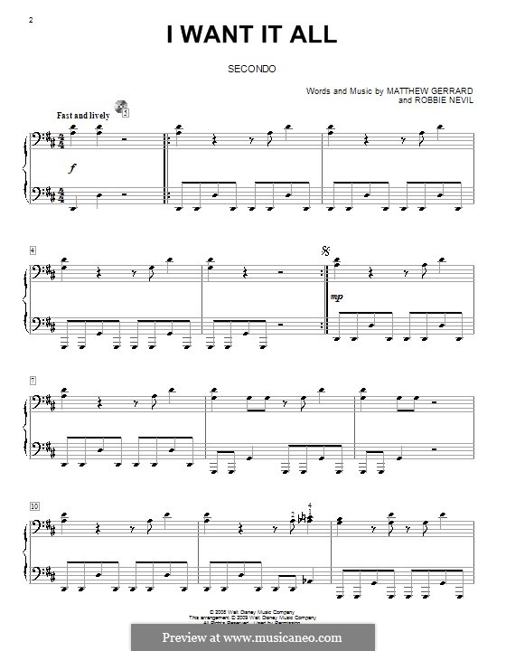 I Want It All (from High School Musical 3): para piano de quadro mãos by Matthew Gerrard, Robbie Nevil