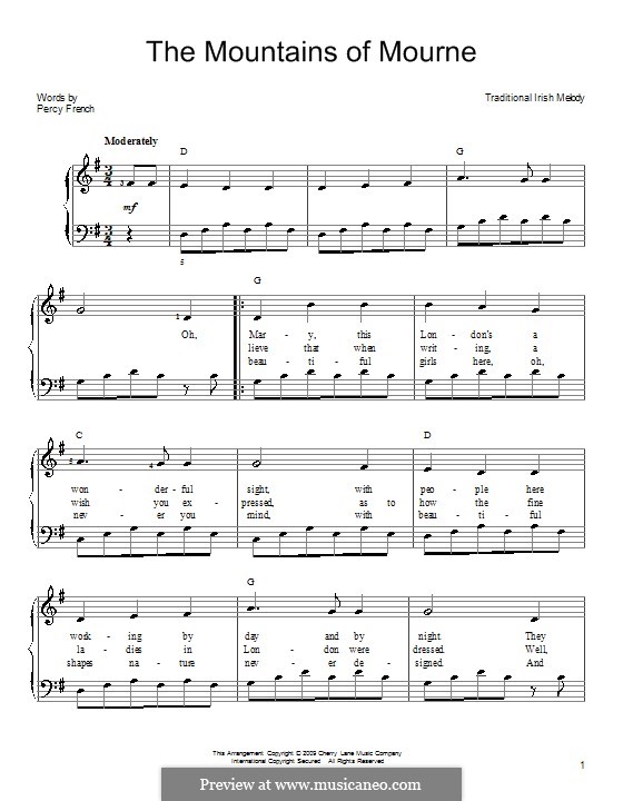 The Mountains of Mourne: Facil para o piano by folklore