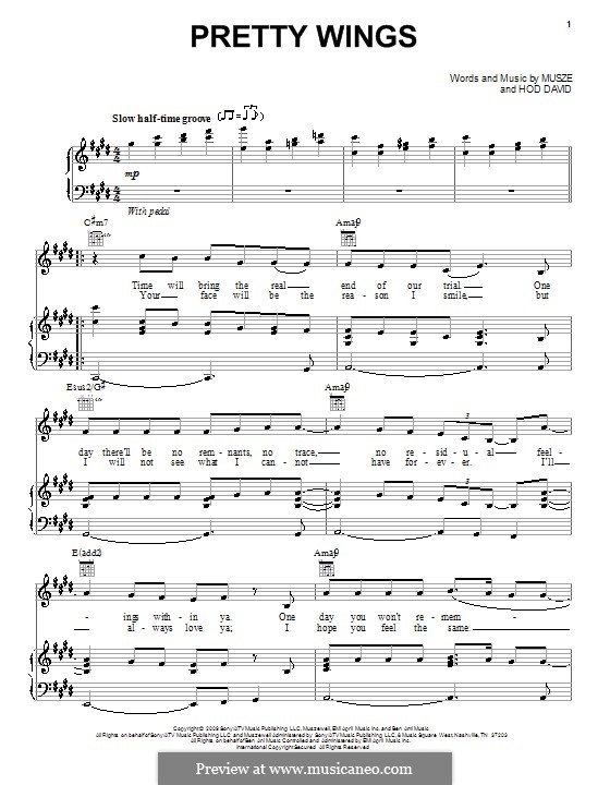 Pretty Wings (Maxwell): Para vocais e piano (ou Guitarra) by Musze, Hod David