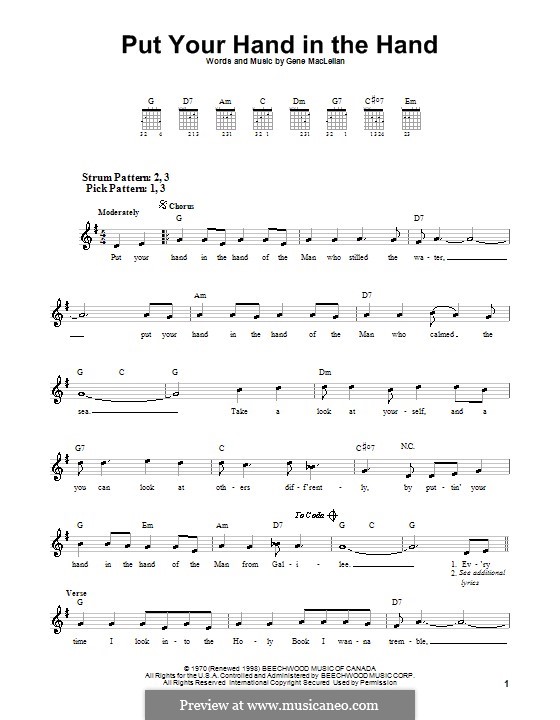 Put Your Hand in the Hand (Ocean): Para guitarra (versão facil) by Gene MacLellan