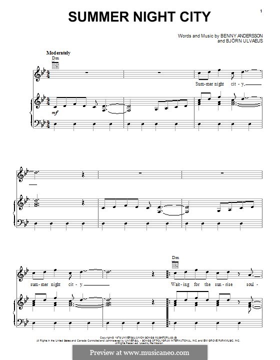 Summer Night City (ABBA): Para vocais e piano (ou Guitarra) by Benny Andersson, Björn Ulvaeus