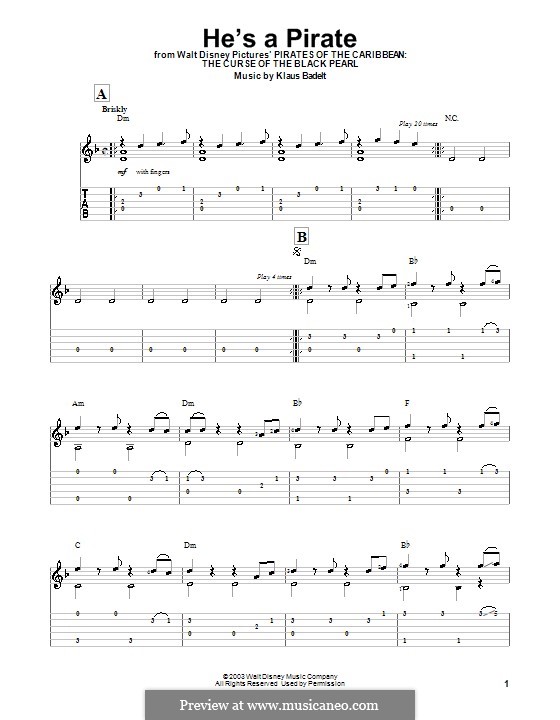 He's a Pirate (from Pirates of the Caribbean: The Curse of the Black Pearl): Para guitarra (versão facil) by Klaus Badelt