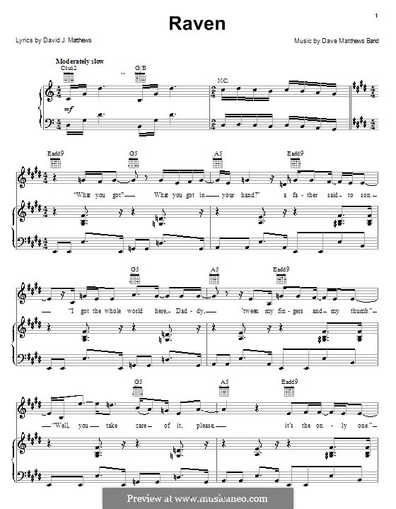 Raven (Dave Matthews Band): Para vocais e piano (ou Guitarra) by David J. Matthews