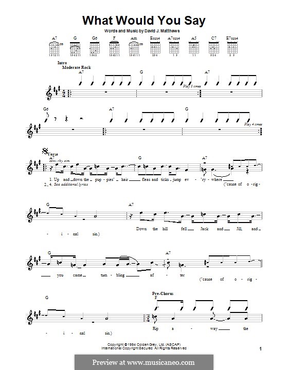What Would You Say (Dave Matthews Band): para guitarras (com dedilhado) by David J. Matthews