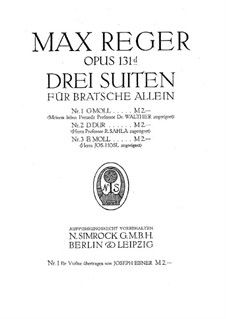 Three Suites for Viola, Op.131d: set completo by Max Reger