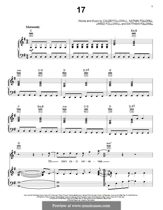 17 (Kings of Leon): Para vocais e piano (ou Guitarra) by Anthony Caleb Followill, Jared Followill, Matthew Followill, Nathan Followill