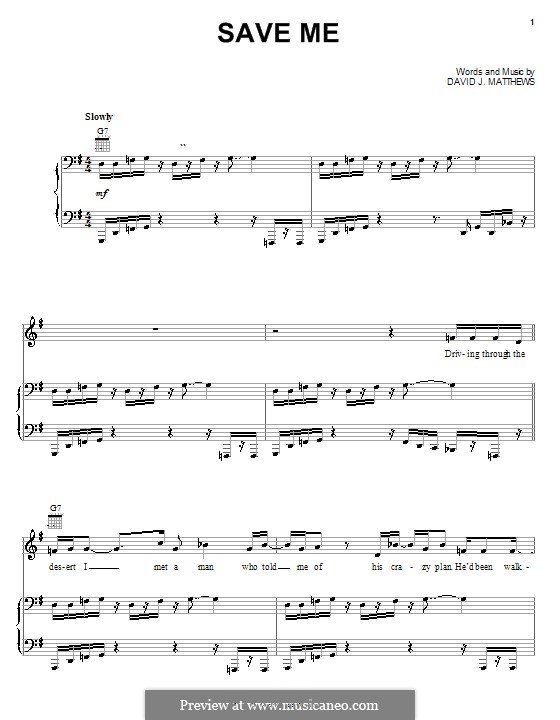 Save Me: Para vocais e piano (ou Guitarra) by David J. Matthews