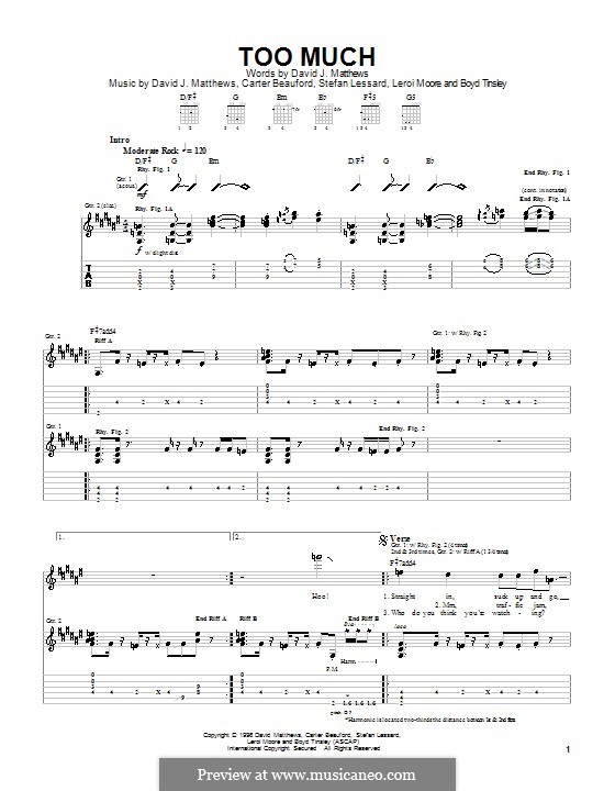 Too Much (Dave Matthews Band): Para guitarra com guia by Boyd Tinsley, Carter Beauford, David J. Matthews, Leroi Moore, Stefan Lessard