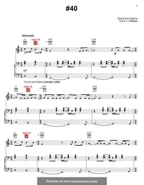 #40 (Dave Matthews Band): Para vocais e piano (ou Guitarra) by David J. Matthews