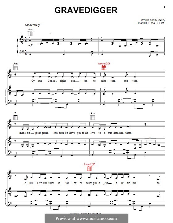 Gravedigger: Para vocais e piano (ou Guitarra) by David J. Matthews
