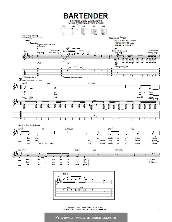 Bartender (Dave Matthews Band): Para guitarra com guia by David J. Matthews