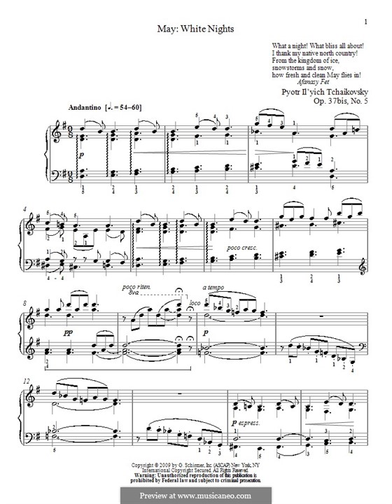 No.5 May (White Nights): Para Piano by Pyotr Tchaikovsky
