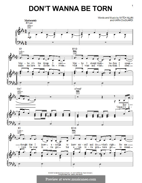 Don't Wanna Be Torn (Hannah Montana): Para vocais e piano (ou Guitarra) by Mitch Allan