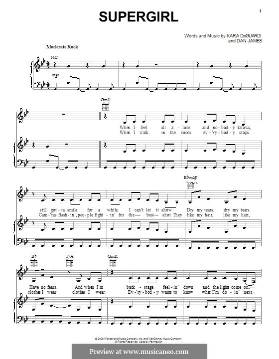Supergirl (Hannah Montana): Para vocais e piano (ou Guitarra) by Daniel James