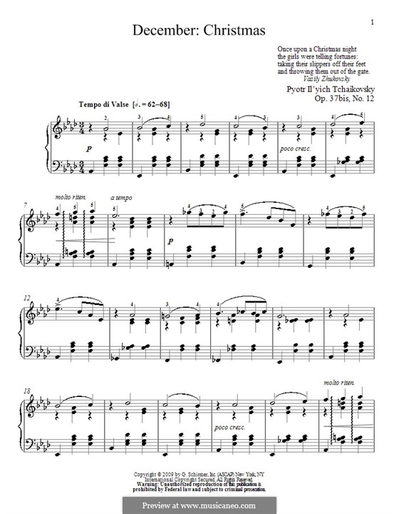 No.12 December (Christmas): Para Piano by Pyotr Tchaikovsky