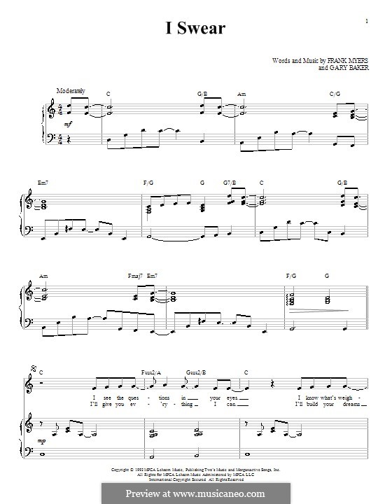 I Swear: For voice and piano or guitar (John Michael Montgomery) by Frank J. Myers, Gary Baker