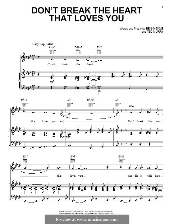Don't Break the Heart That Loves You (Connie Francis): Para vocais e piano (ou Guitarra) by Benny Davis, Ted Murry