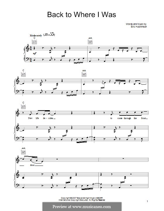 Back To Where I Was: Para vocais e piano (ou Guitarra) by Eric Hutchinson