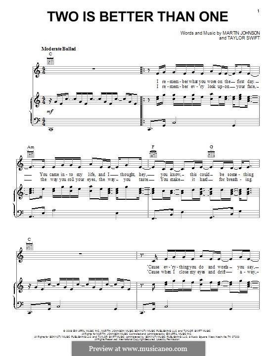 Two Is Better Than One Boys Like Girls Featuring Taylor Swift Por M Johnson Em Musicaneo para vocais e piano ou guitarra
