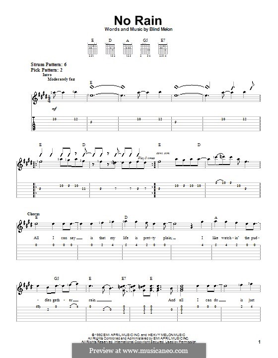 No Rain (Blind Melon): Para guitarra (versão facil) by Brad Smith, Christopher Thorn, Glen Graham, Roger Stevens, Shannon Hoon