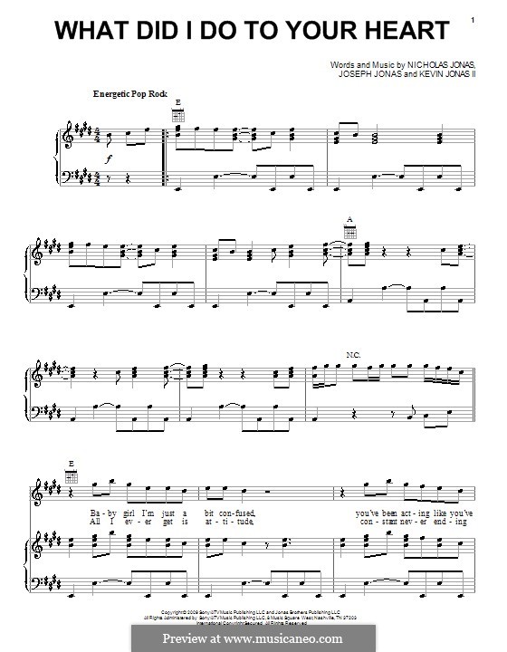 What Did I Do To Your Heart (Jonas Brothers): Para vocais e piano (ou Guitarra) by Joseph Jonas, Kevin Jonas Sr., Nicholas Jonas