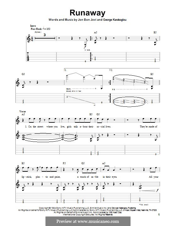 Runaway (Bon Jovi): Para guitarra com guia by George Karakoglou, Jon Bon Jovi