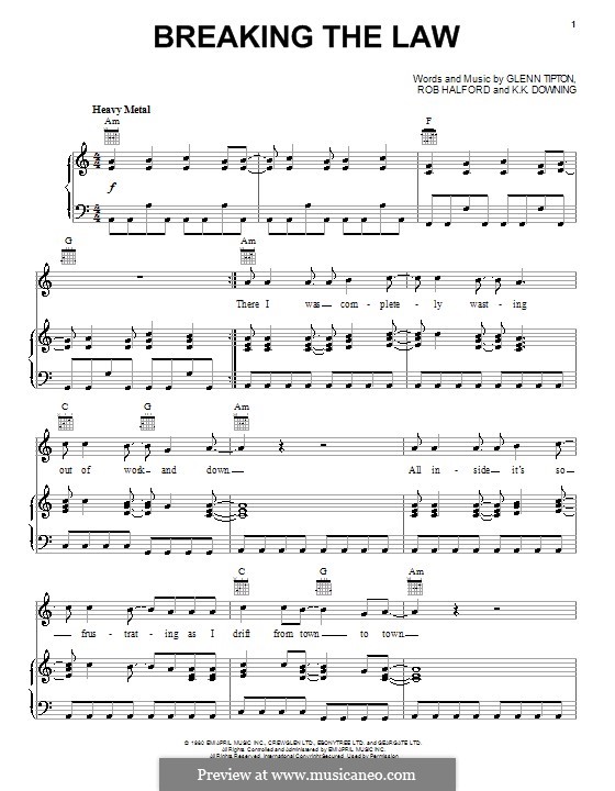 Breaking the Law (Judas Priest): Para vocais e piano (ou Guitarra) by Glenn Tipton, K. K. Downing, Robert Halford