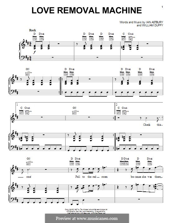 Love Removal Machine (The Cult): Para vocais e piano (ou Guitarra) by Ian Astbury, William Duffy