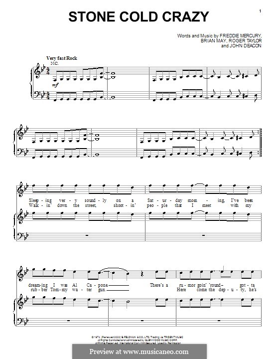 Stone Cold Crazy (Queen): para vocais,piano ou guitarra by Brian May, Freddie Mercury, John Deacon, Roger Taylor