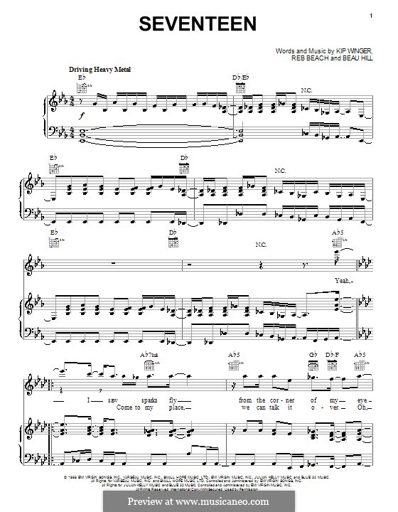 Seventeen (Winger): Para vocais e piano (ou Guitarra) by Beau Hill, Kip Winger, Reb Beach
