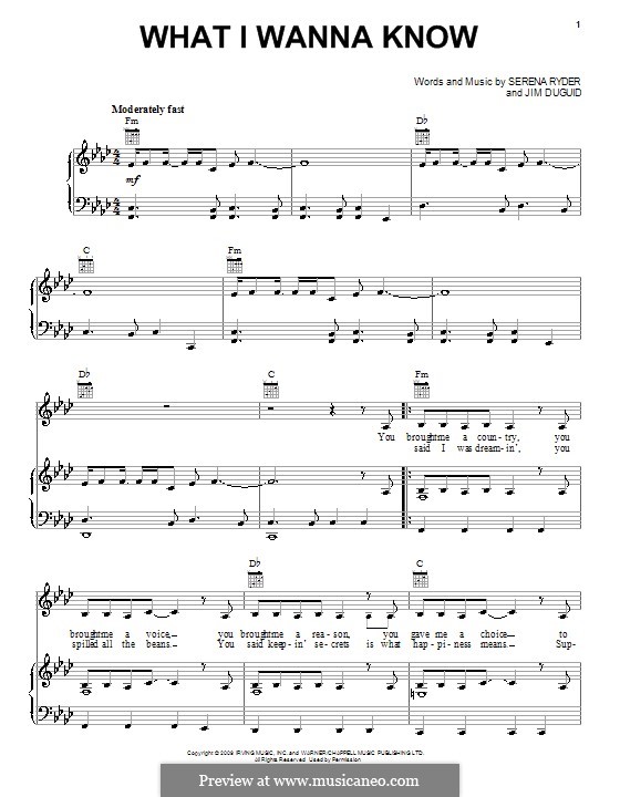 What I Wanna Know (Serena Ryder): Para vocais e piano (ou Guitarra) by Jim Duguid