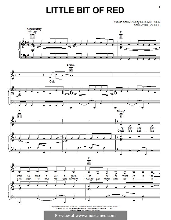 Little Bit of Red (Serena Ryder): Para vocais e piano (ou Guitarra) by Dave Bassett
