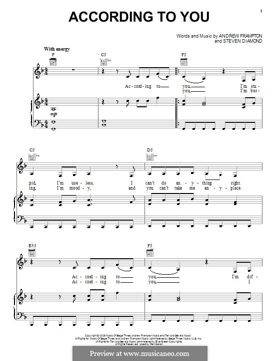 According to You (Orianthi): Para vocais e piano (ou Guitarra) by Andrew Frampton, Steven Diamond