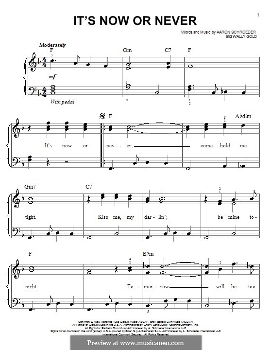 It's Now or Never (Elvis Presley): Facil para o piano by Eduardo di Capua, Aaron Schroeder, Wally Gold