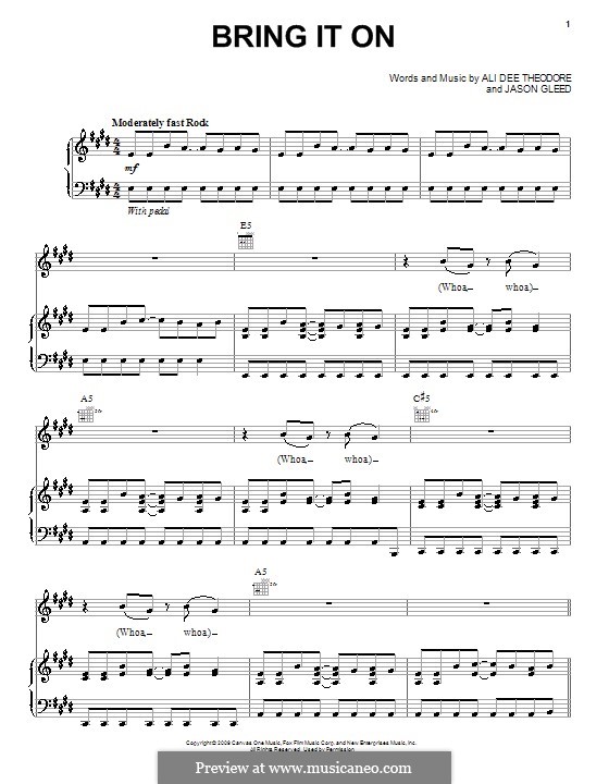 Bring It On (Alvin and The Chipmunks): Para vocais e piano (ou Guitarra) by Ali Dee Theodore, Jason Gleed
