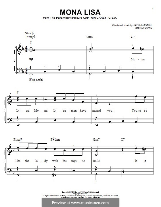 Mona Lisa (Nat King Cole): Facil para o piano by Jay Livingston, Raymond Evans