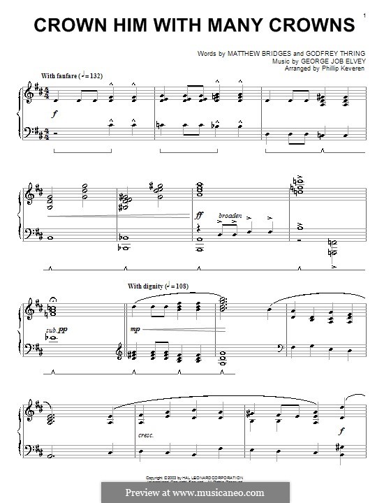 Crown Him with Many Crowns: para piano (partituras de alta qualidade) by George Job Elvey
