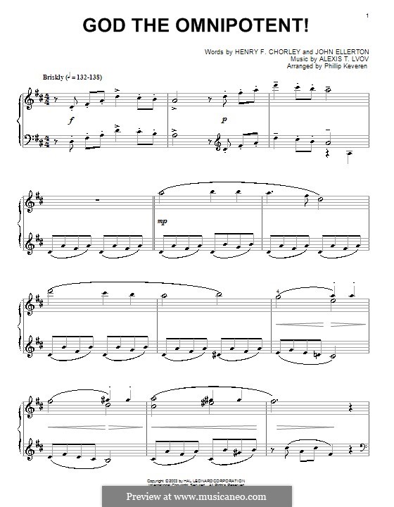 God the Omnipotent!: Para Piano by John Lodge Ellerton, Alexis T. Lvov
